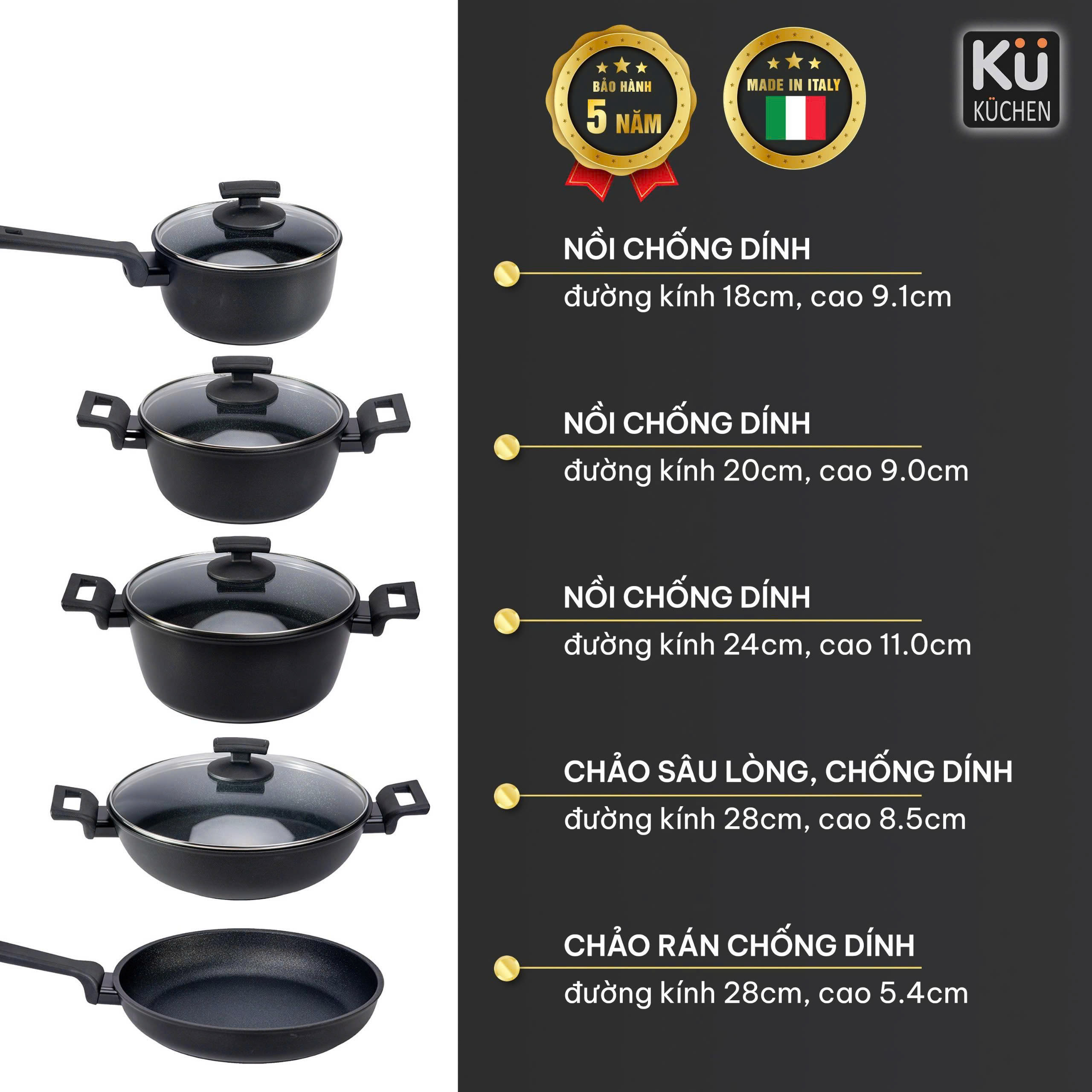 Bộ nồi chảo phủ kim cương DIAMANTE - Ảnh 13
