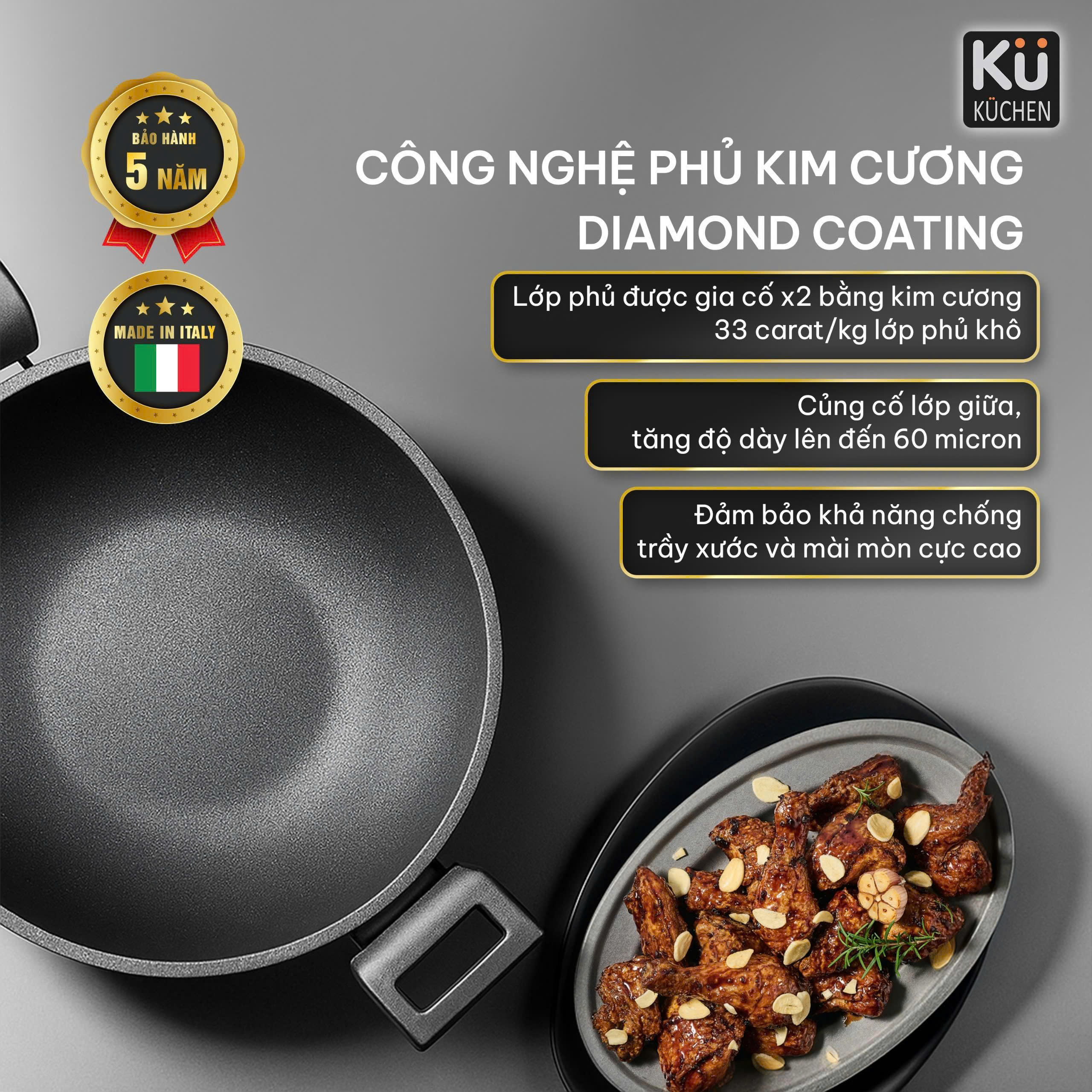 Bộ nồi chảo phủ kim cương DIAMANTE - Ảnh 11