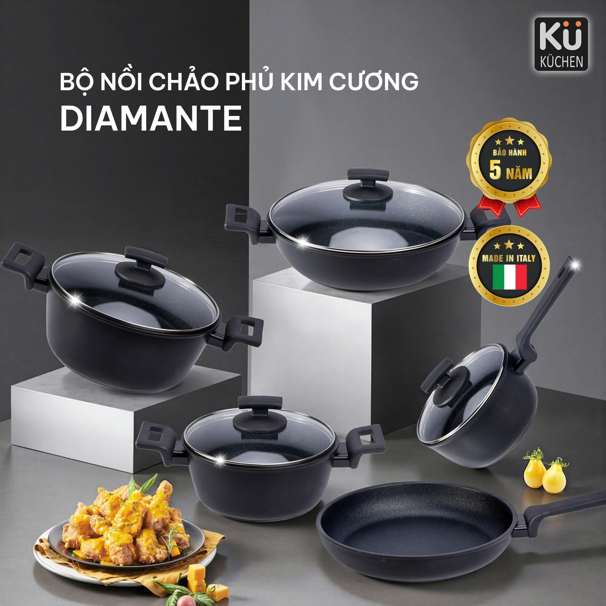 Bộ nồi chảo phủ kim cương DIAMANTE - Ảnh 10