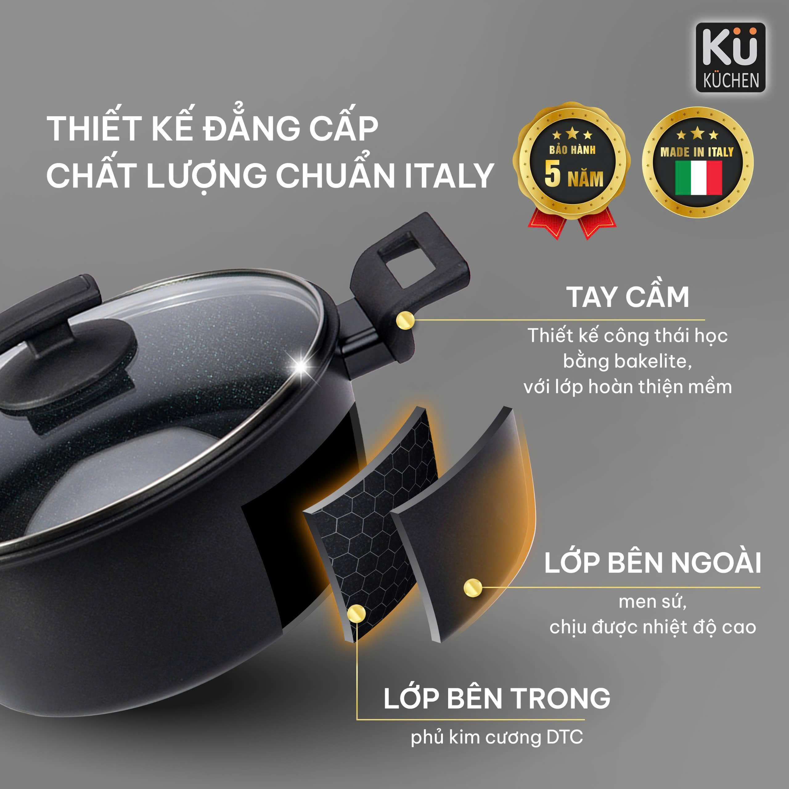 Bộ nồi chảo phủ kim cương DIAMANTE - Ảnh 8