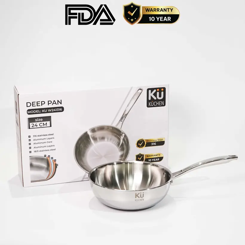 Chảo inox 316 24cm lòng sâu cao cấp KUCHEN KU W241316 - Ảnh 5