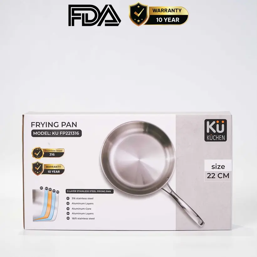 Chảo rán inox 316 22cm cao cấp KUCHEN KU FP221316 - Ảnh 6