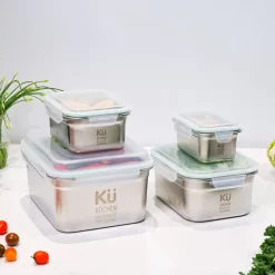 Hộp đựng thực phẩm inox KU KUSS1527, Đạt FDA, gồm 4 hộp