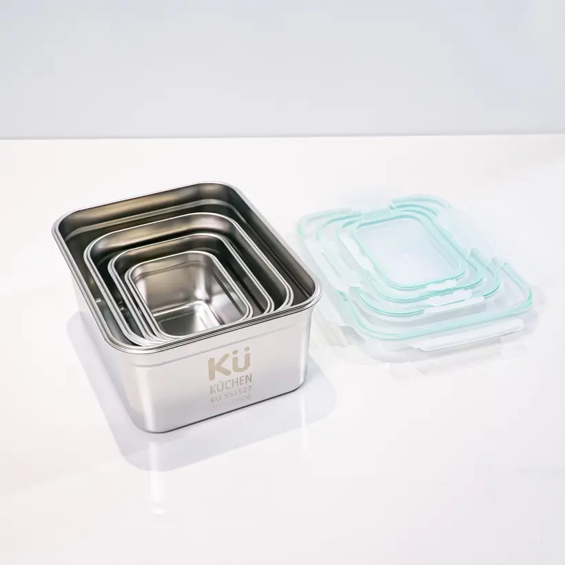 Hộp đựng thực phẩm inox KU KUSS1527, Đạt FDA, gồm 4 hộp - Ảnh 5