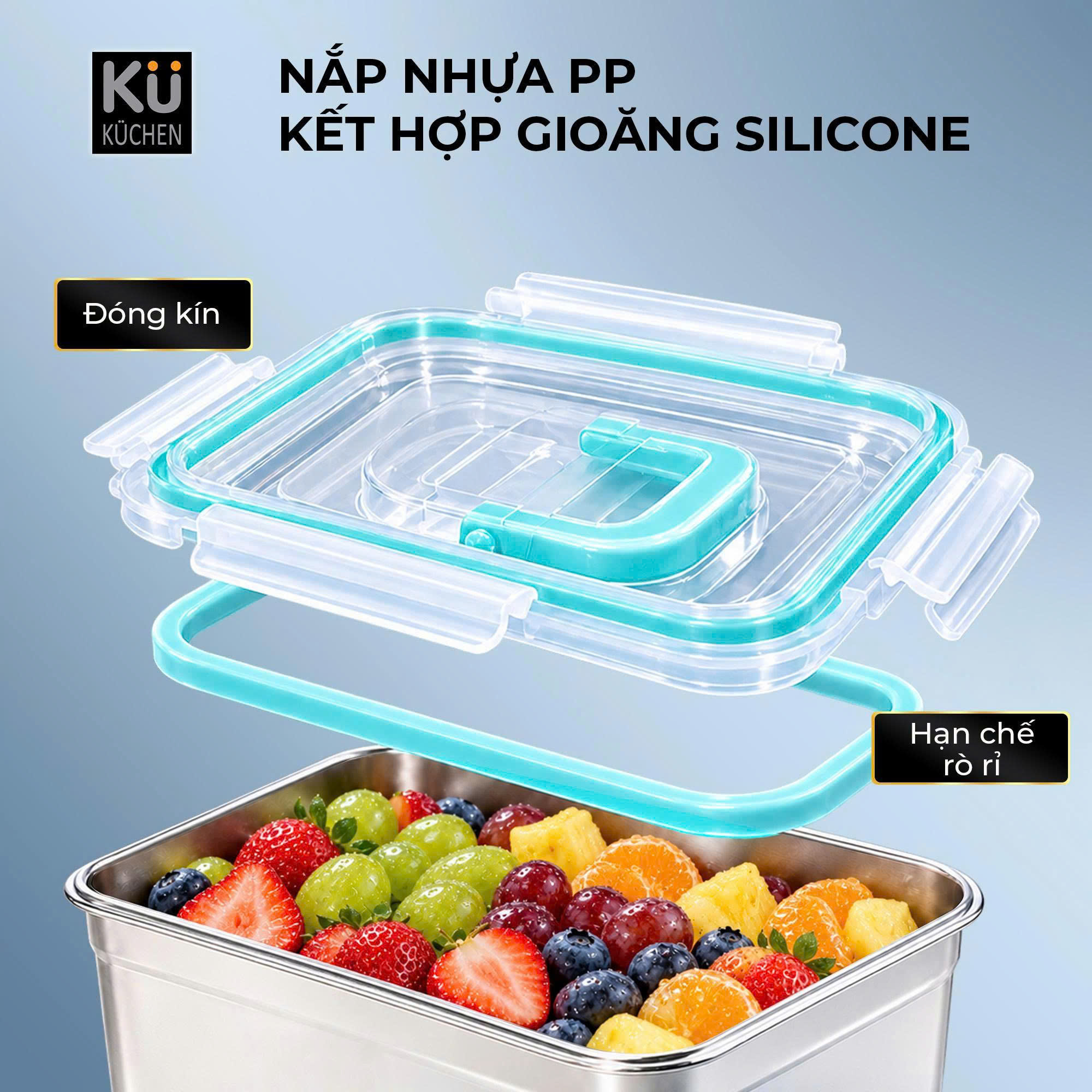 Hộp đựng thực phẩm inox KU KUSS1527, Đạt FDA, gồm 4 hộp - Ảnh 10